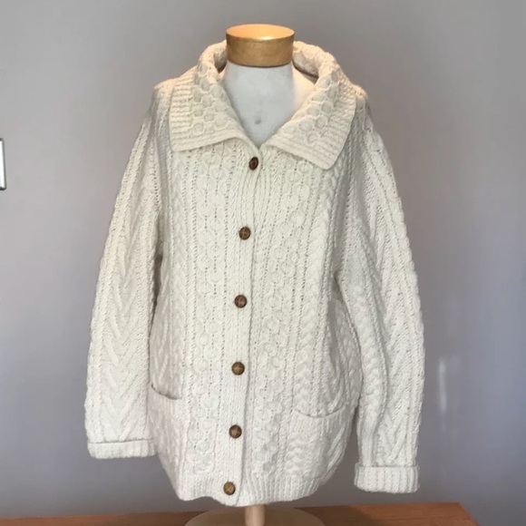 Sweaters - Ivory wool cardigan sweater by Una O’Neill Aran